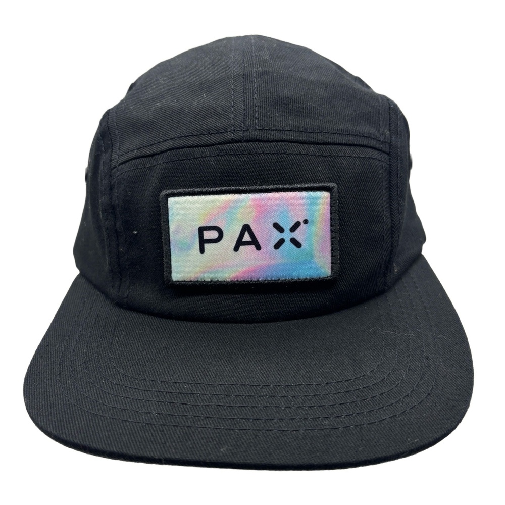 PAX Life Black 5 Panel Hat Adjustable Strapback Tie-Dye Logo Patch 100% Cotton